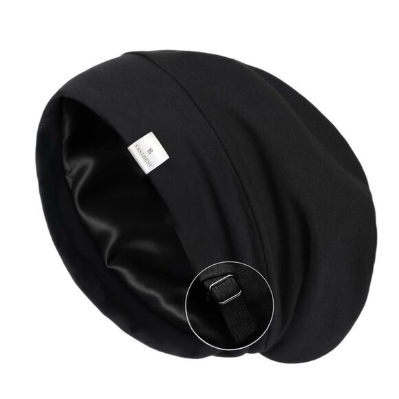 🤯5/$20🤯 Slouchy Beanie Hat Satin Lined Sleep Cap Satin Bonnet In Black - Picture 1 of 6